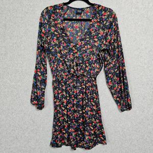 Gap Dress Size XS Long Sleeve Black Colorful Floral Knee Length Dress Womens